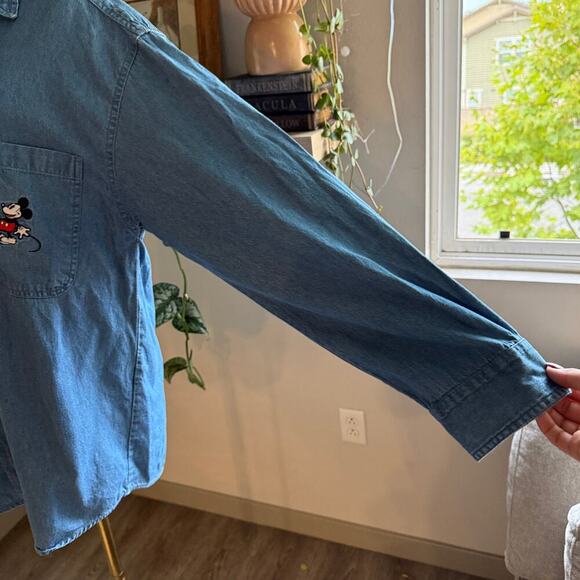 Mickey Mouse Graphic Denim Long Sleeve Button Down Shirt Womens Medium Relaxed - Picture 6 of 10